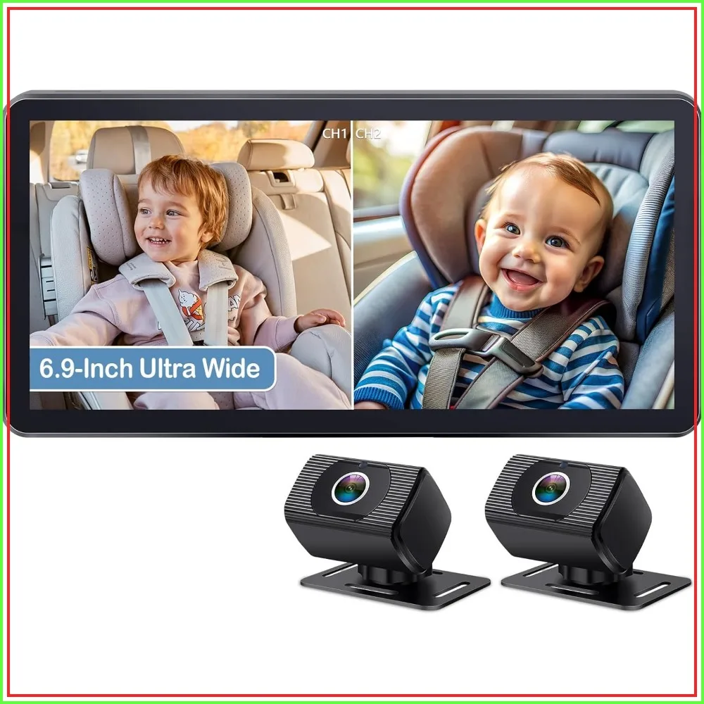 

6.9" Ultrawide Dual Camera Backseat Monitor - HD 1080P, Easy Install, USB Powered