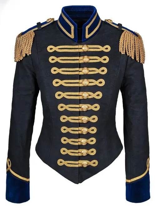 

18th Century Women Victorian Civil War Military Gothic Hussar Cosplay Black And Blue Jacket Light Horseman Officer Navy Costume