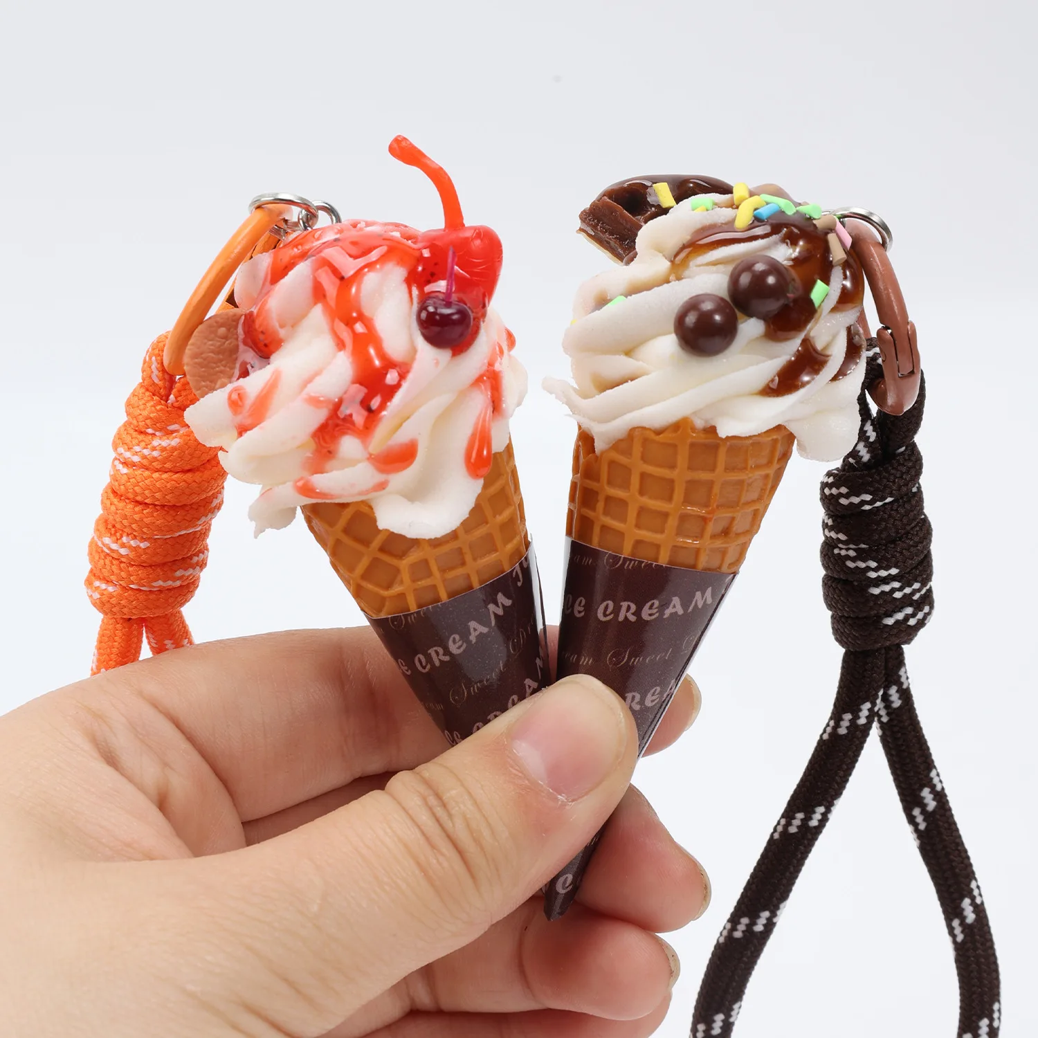 Artificial Mini Ice Cream Cone Keychain Cute Fresh Fake Food Simulation Ice Cream Pendant Bag Decoration Home Decor Crafts