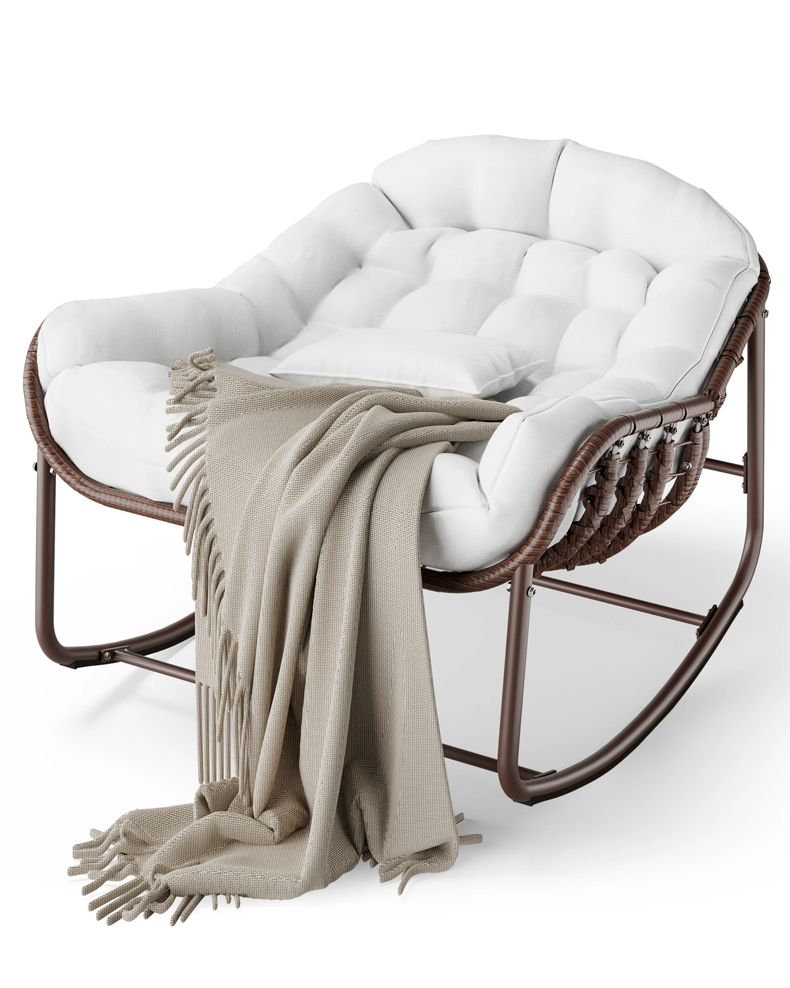 Rotan schommelstoel met dik kussen, moderne wicker oversized lounge-ei stoel voor buiten, patio, tuin, binnen, huis, meubels