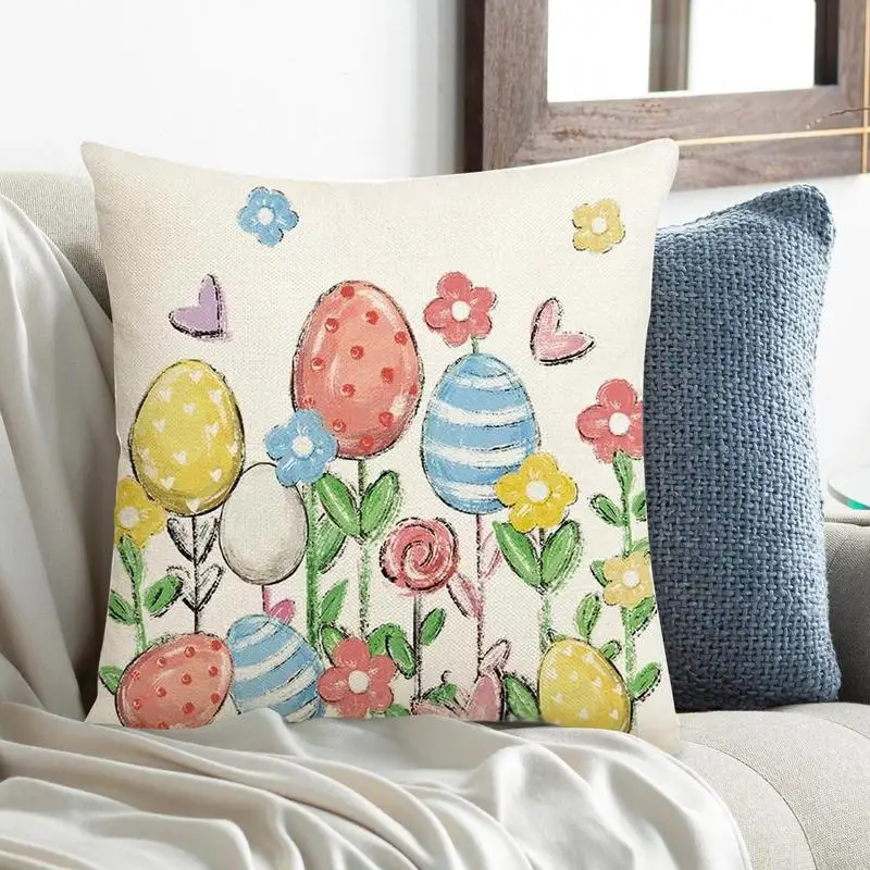 Fundas de almohada de huevo de Pascua, funda de almohada cuadrada decorativa de 18x18 pulgadas, funda de cojín elegante para decoración del hogar, fundas de almohada de lino para granja