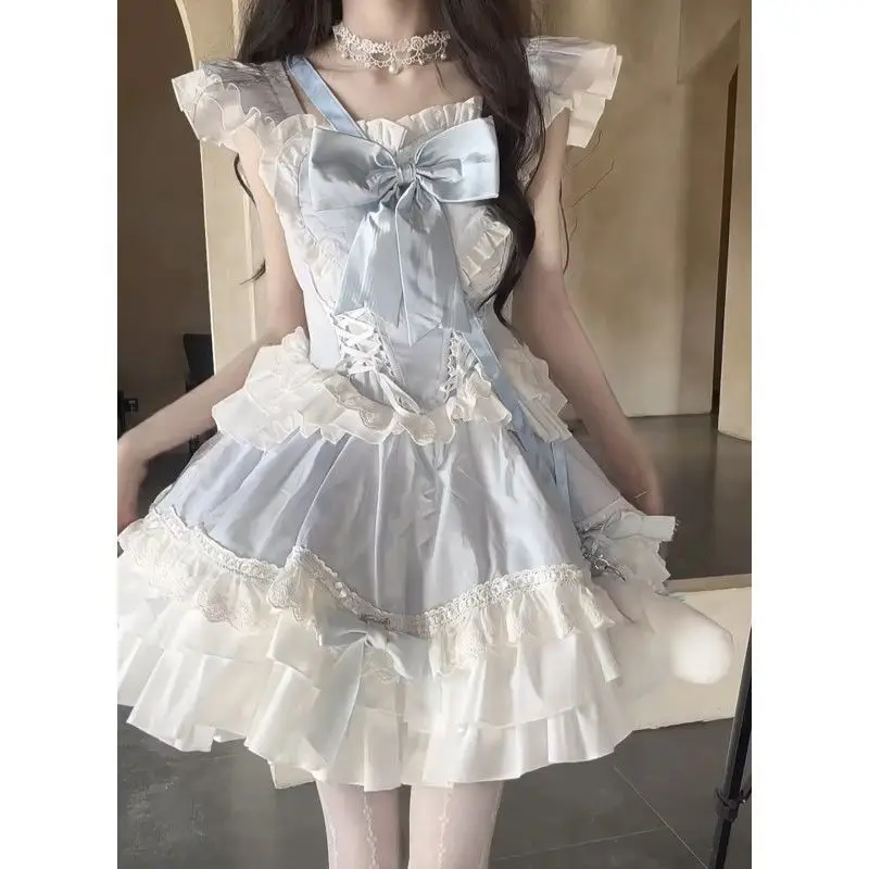 Heavy Industry Japanese Lolita Cute Girl Flounce Patchwork Slim Waist Dress Contrast Color Lace Y2k Dress Vestidos De Mujer 2026