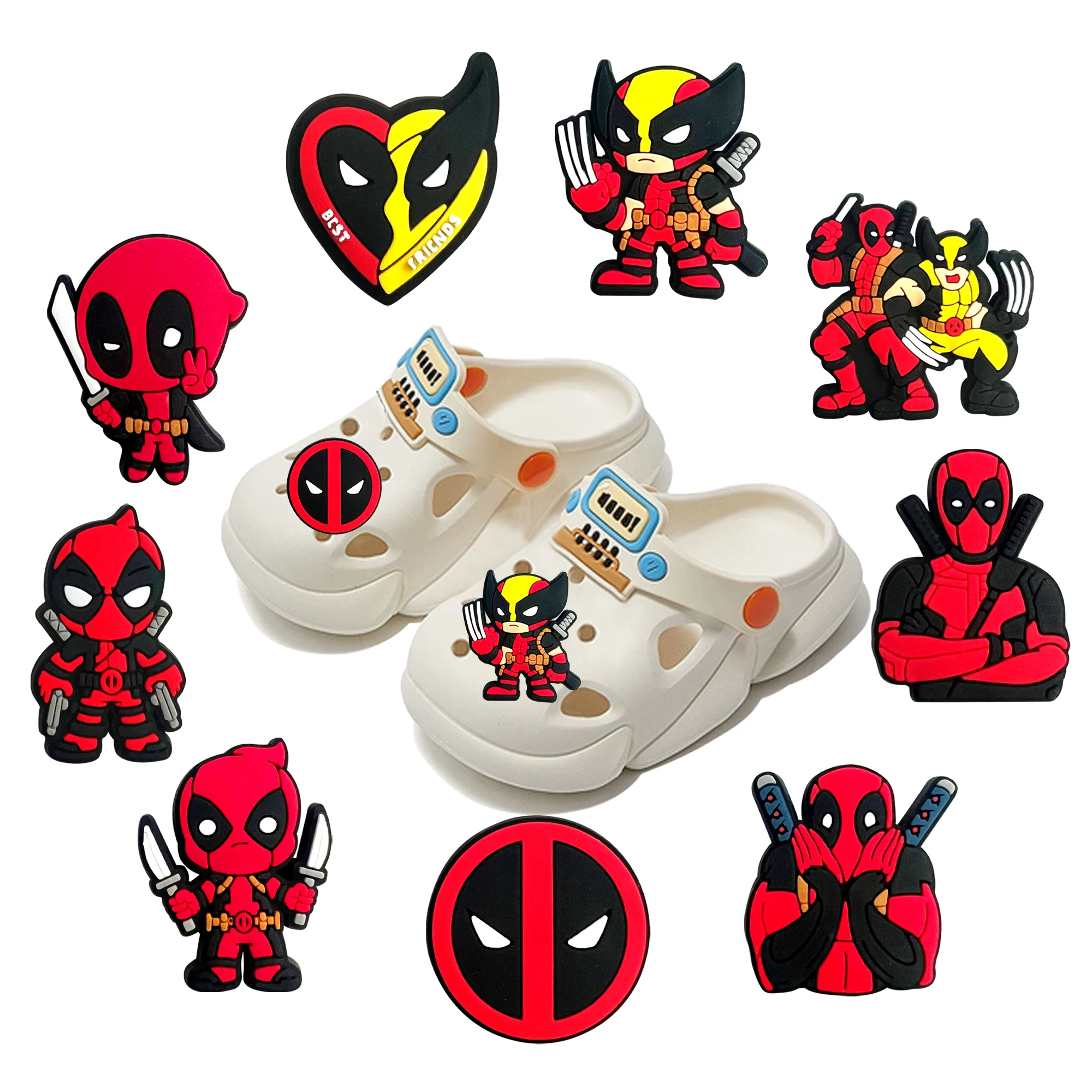 9 sztuk/zestaw MINISO Marvel Deadpool seria kreskówkowa zawieszki do butów akcesoria DIY dekoracje na klasyczne chodaki sandały prezenty dla dzieci