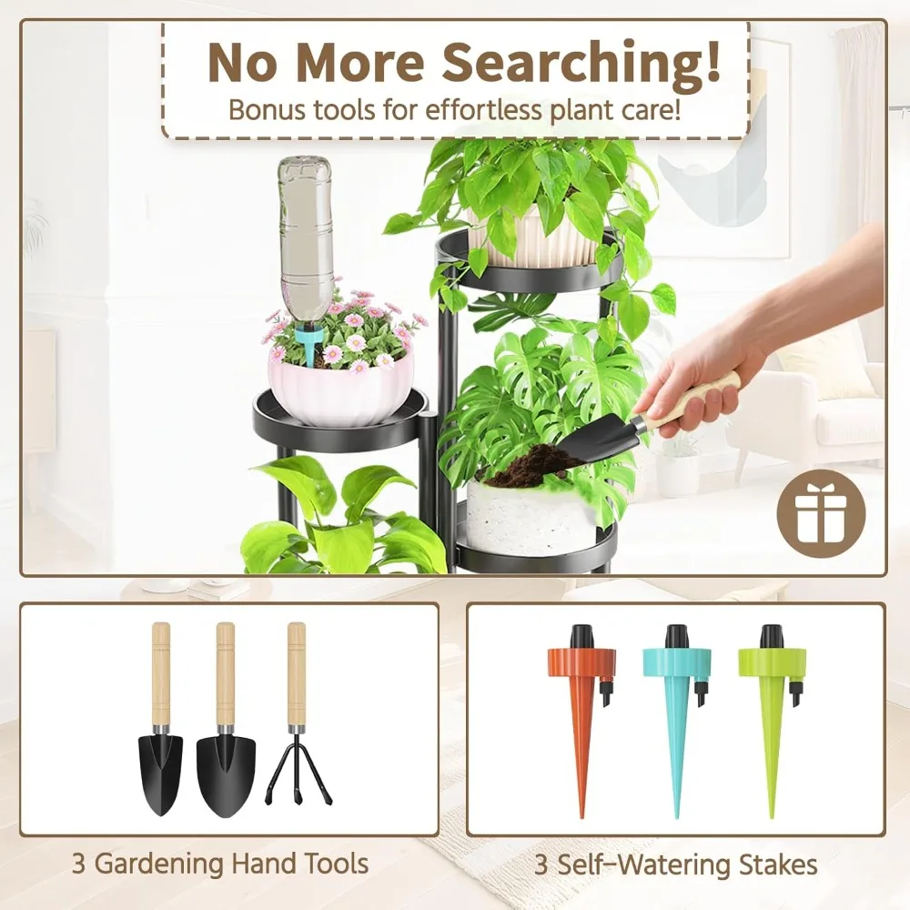 حامل نباتات معدني قابل للطي مكون من 5 طبقات للمزارعين الكبيرة في الأماكن المغلقة، رف زهور عالي التحمل قابل للتعديل للزوايا الضيقة، أسود #2