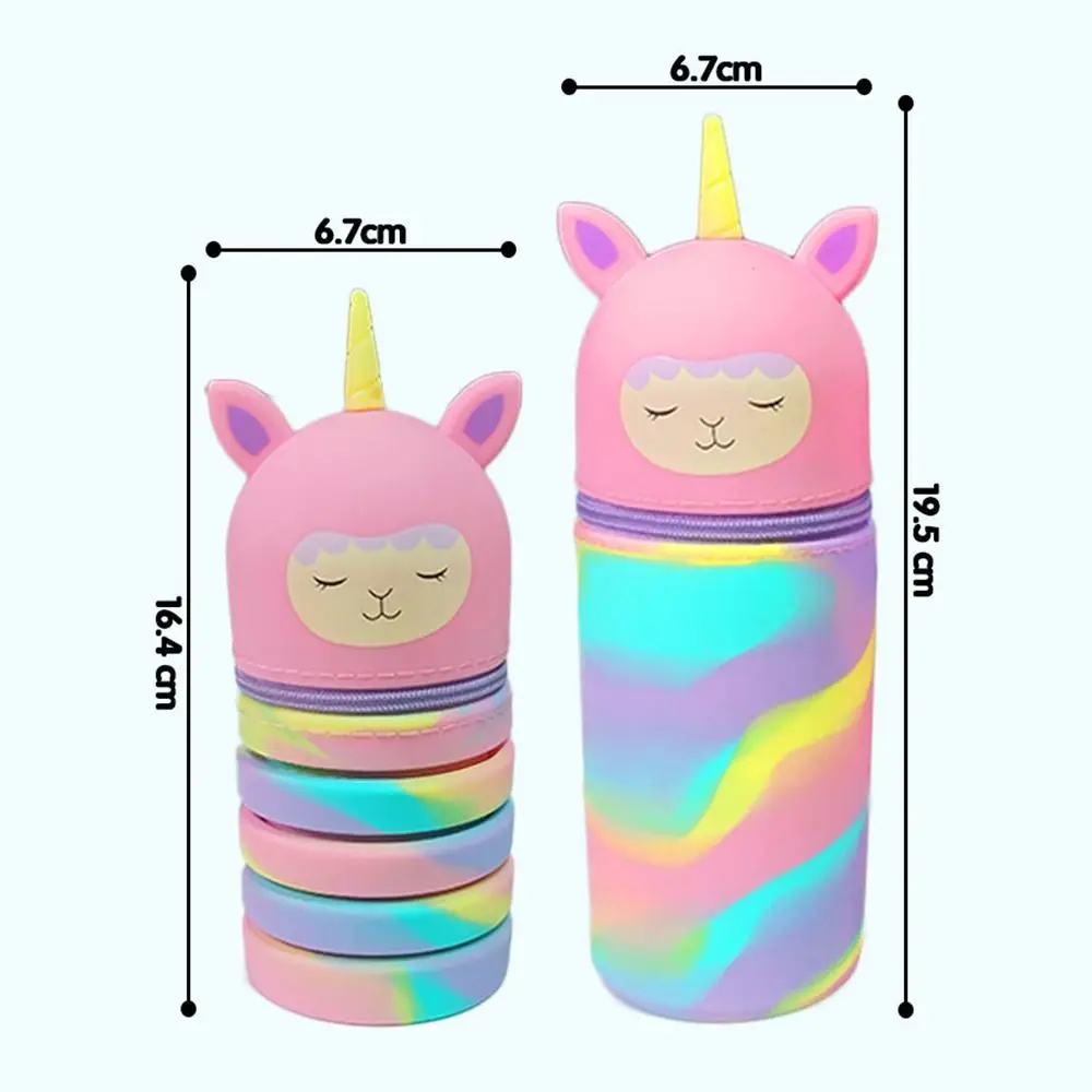 حافظة أقلام يونيكورن ملونة مستقيمة/قابلة للطي ذات سعة كبيرة من السيليكون حاوية أقلام لطيفة مقاومة للماء للطلاب