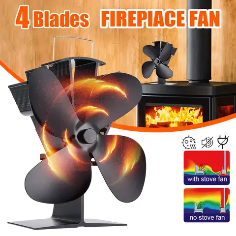 4 Blade Heat Powered Stove Log Wood Burner Eco Friendly Quiet fireplace Fan Winter Warm Home Efficient Heat Distribution