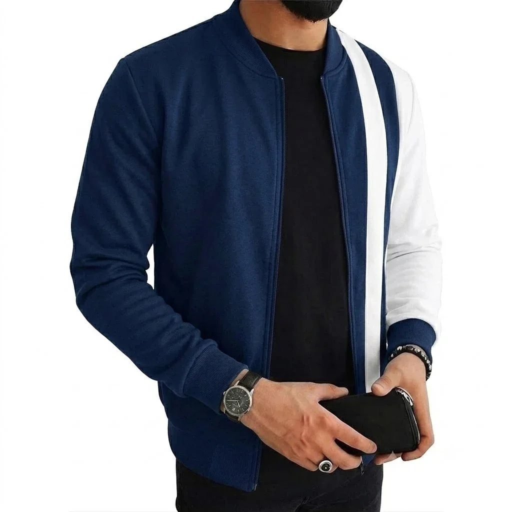 Neue Herren Colorblock Bomberjacke Langarm Vollreißverschluss Sweatshirts Lässige Sportliche Leichte Oberbekleidung Mantel Streetwear Oberteile – Detail 11