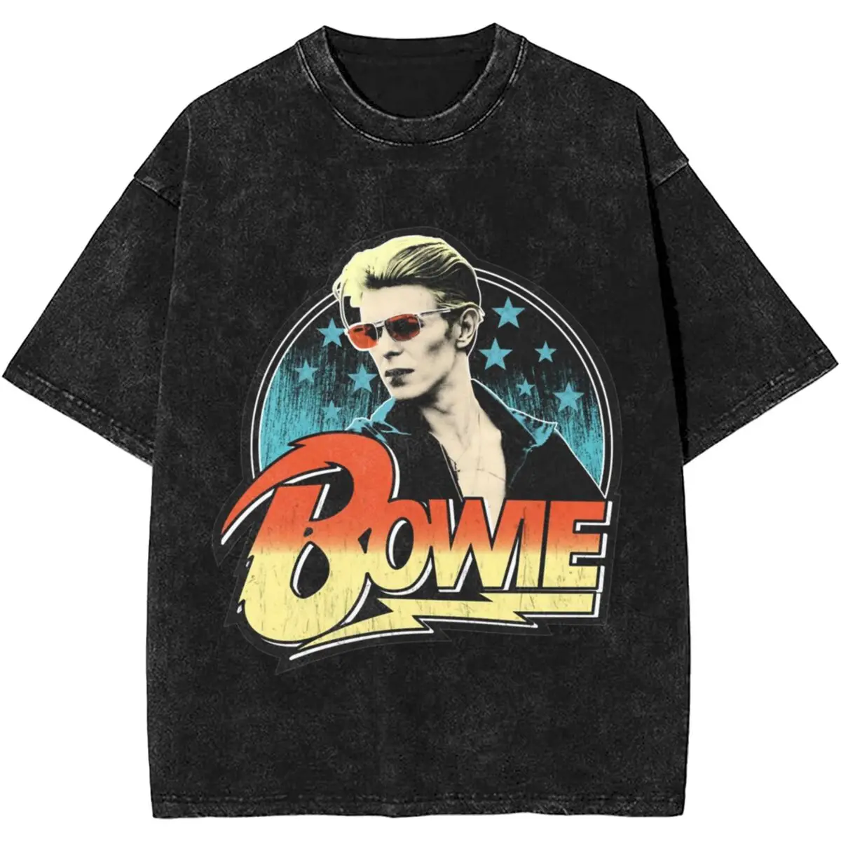 

Мужская винтажная футболка с принтом в стиле 70-х годов, с эффектом потертости, Дэвид Боуи, летняя, хлопковая, с круглым вырезом, для отдыха
