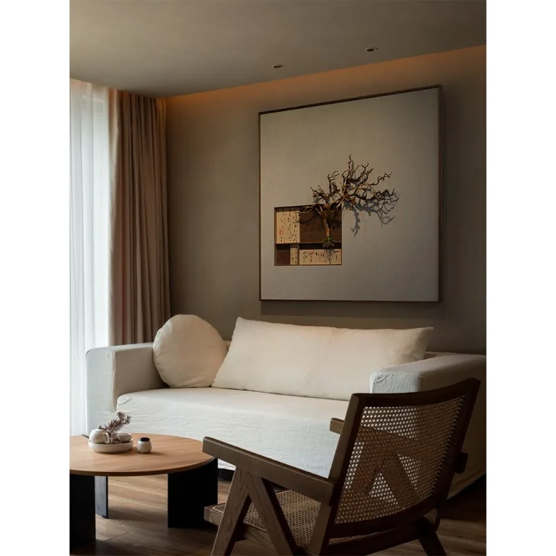 Zen new Chinese style wabi-sabi tea room living room study background wall, decorative pendant wall decoration