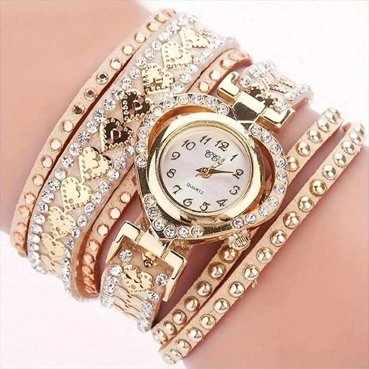 Fashion Rhinestone Heart Dial Women Watches Long Velvet Band Wristwatch