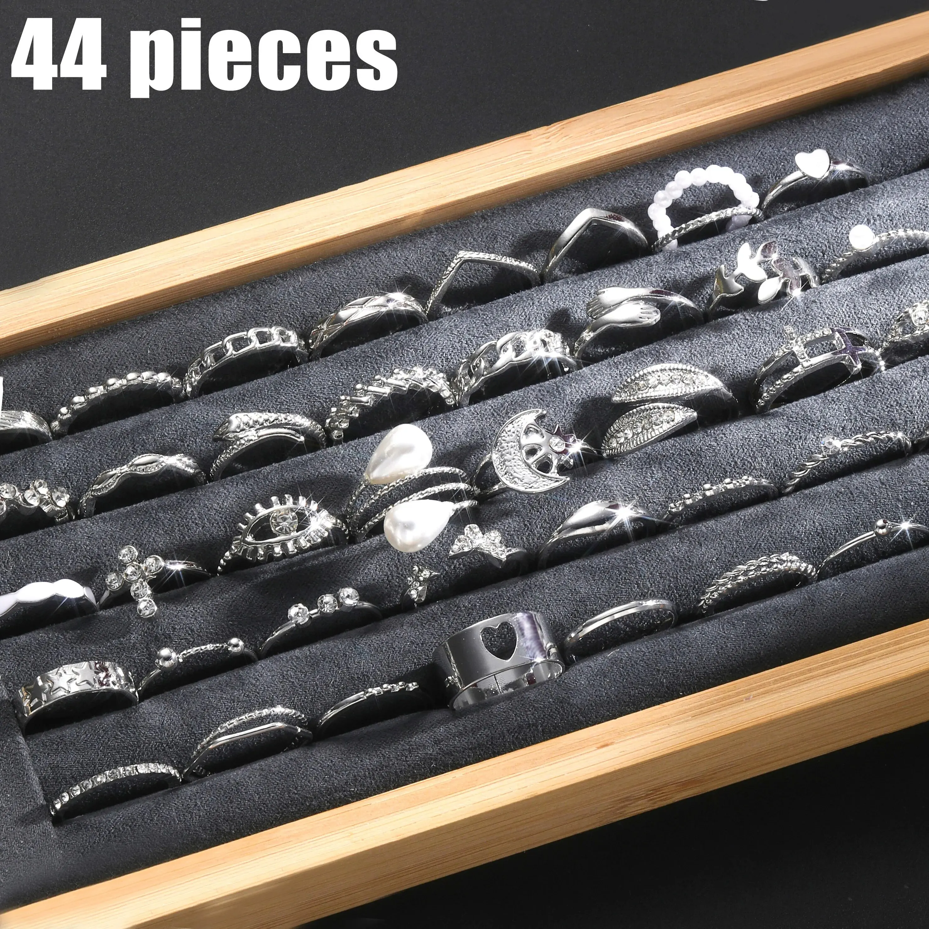 44 Piece Silver Fashionable And Minimalist Wide Face Love Element Ring Set Sor Women's Daily Parties Holiday Gifts (No Box)