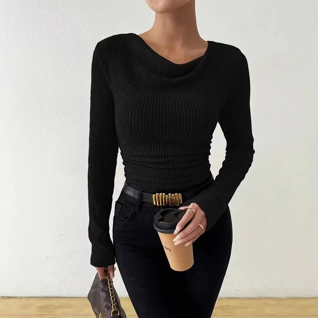 

Round Neck Solid Color Knitted Sweater Women Long-sleeved Autumn And Winter Fashion Versatile Pullover Sweater Maglione Da Donna