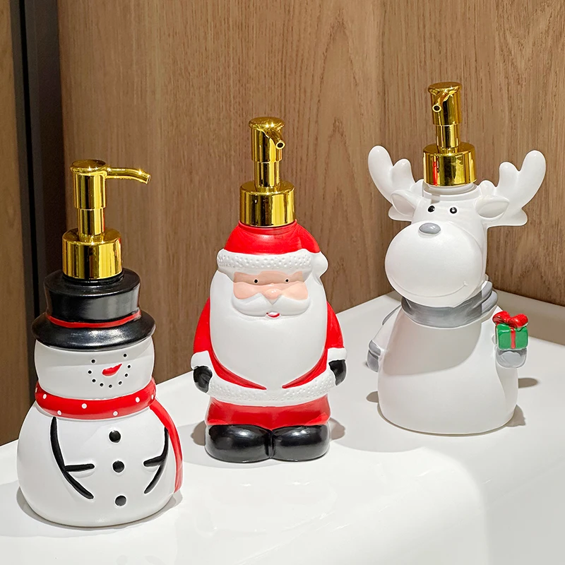 Kreative Weihnachtsmann-Seifenflasche, wiederverwendbar, Weihnachtsmann-Schneemann-Rentier-Seifenspenderflasche, Duschgel-Handseifenflasche mit Druckmechanismus – Detail 10