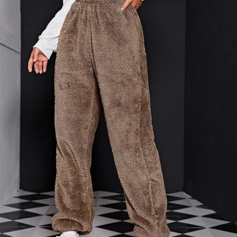 

Wepbel Y2K Casual Fleece Pants Solid Color Women's Trousers Sports Woolen Pants High Waist Loose Autumn Ankle Banded Pants