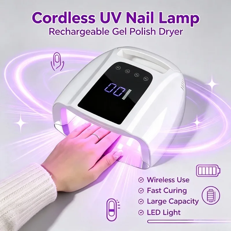 Cordless Rechargeable LED Nail Lamp Large Battery Capacity, UV Gel Polish Dryer for Home DIY Manicure Curing Work