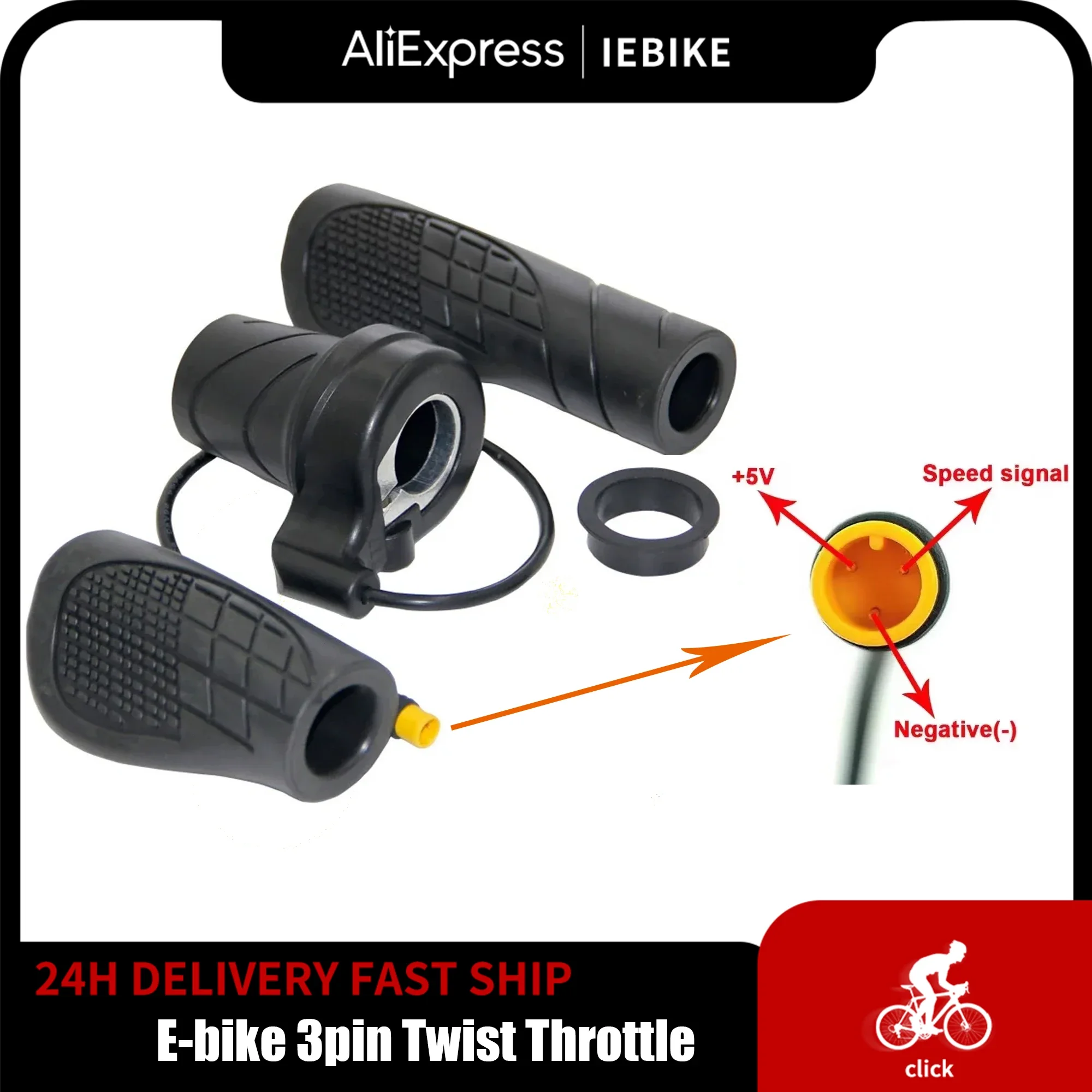 Electric Bike Half Twist Throttle with Waterproof Connector, Compatible for Bafang/BBS/8Fun Hub Motor E-Bicycle Upgrade Parts