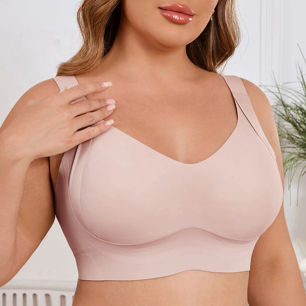 Seamless Wireless Supportive Bra Comfort Soft No Underwire Full Coverage T-Shirt Bra Hide Back Fat Underwear Plus Size