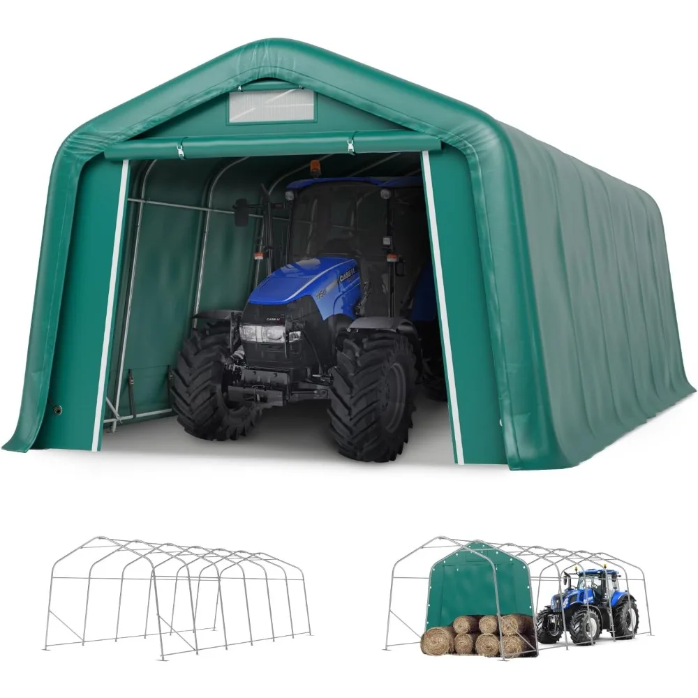 

11' x 24' Heavy Duty Carport, Portable Storage Shelter Shed Outdoor Carport with Roll-up Zipper Door & Vents
