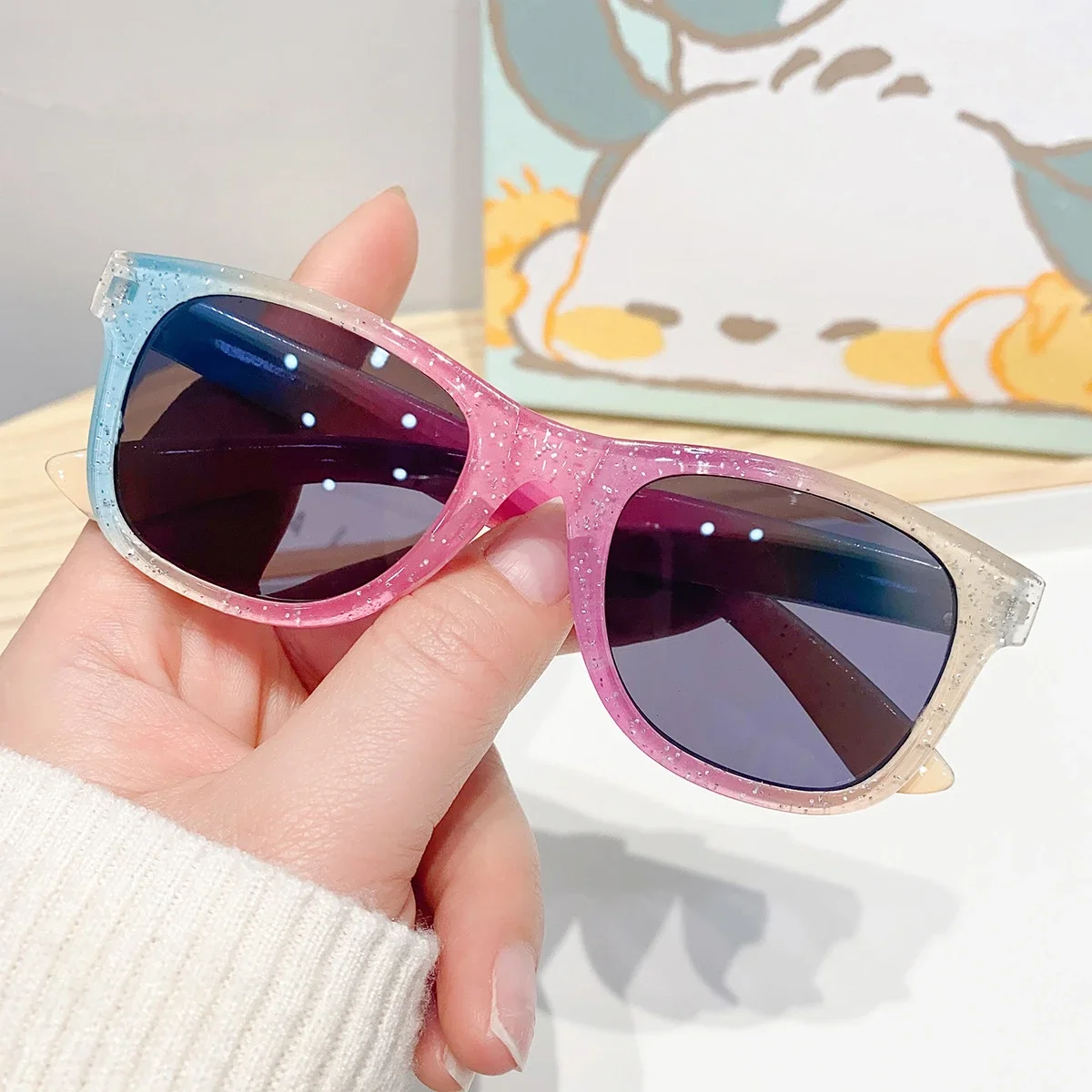 2024 New Trendy Cool Children\'s Colorful Shiny Square Sunglasses Girls Trendy Fashionable Cute Sun Glasses Kids Eyewear