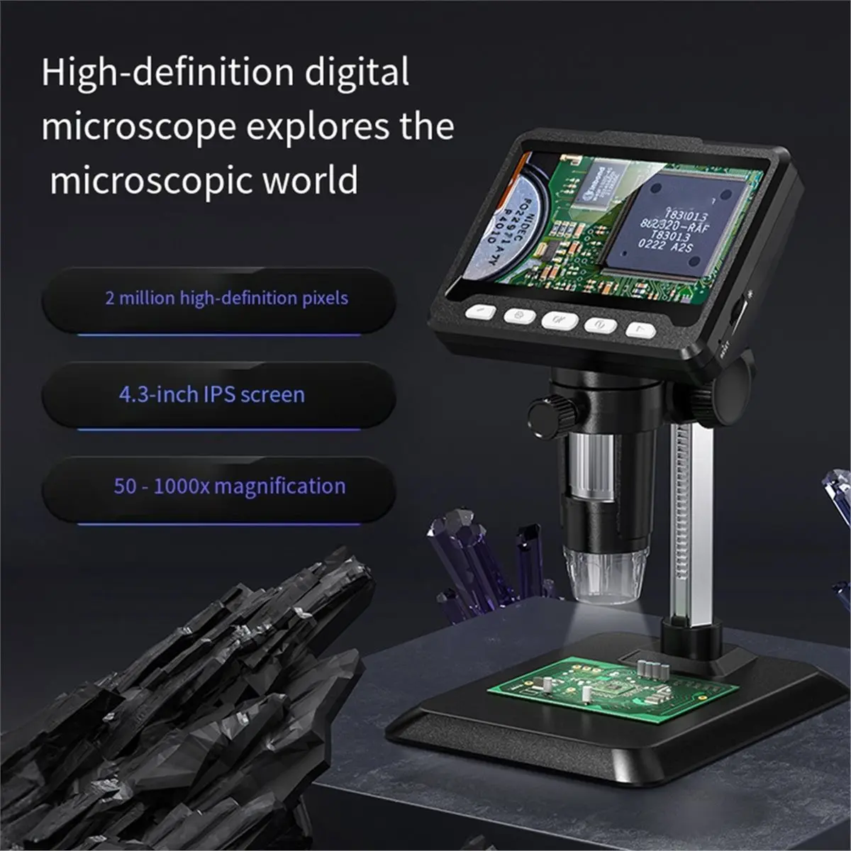 

(CNIM) 1 шт. Цифровой микроскоп 4,3 дюйма, микроскоп для монет с увеличением 1000X, USB-микроскоп, 200 МП, для лабораторий