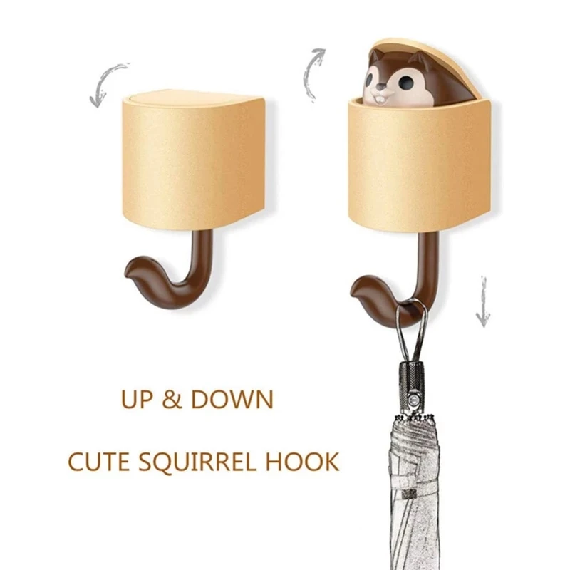 Invisible Pop-Up Cute Squirrel Hook Umbrella Key Hanger Adhesive Wall Mount Hooks for Coat Hat Cellphone Decor Door Organization