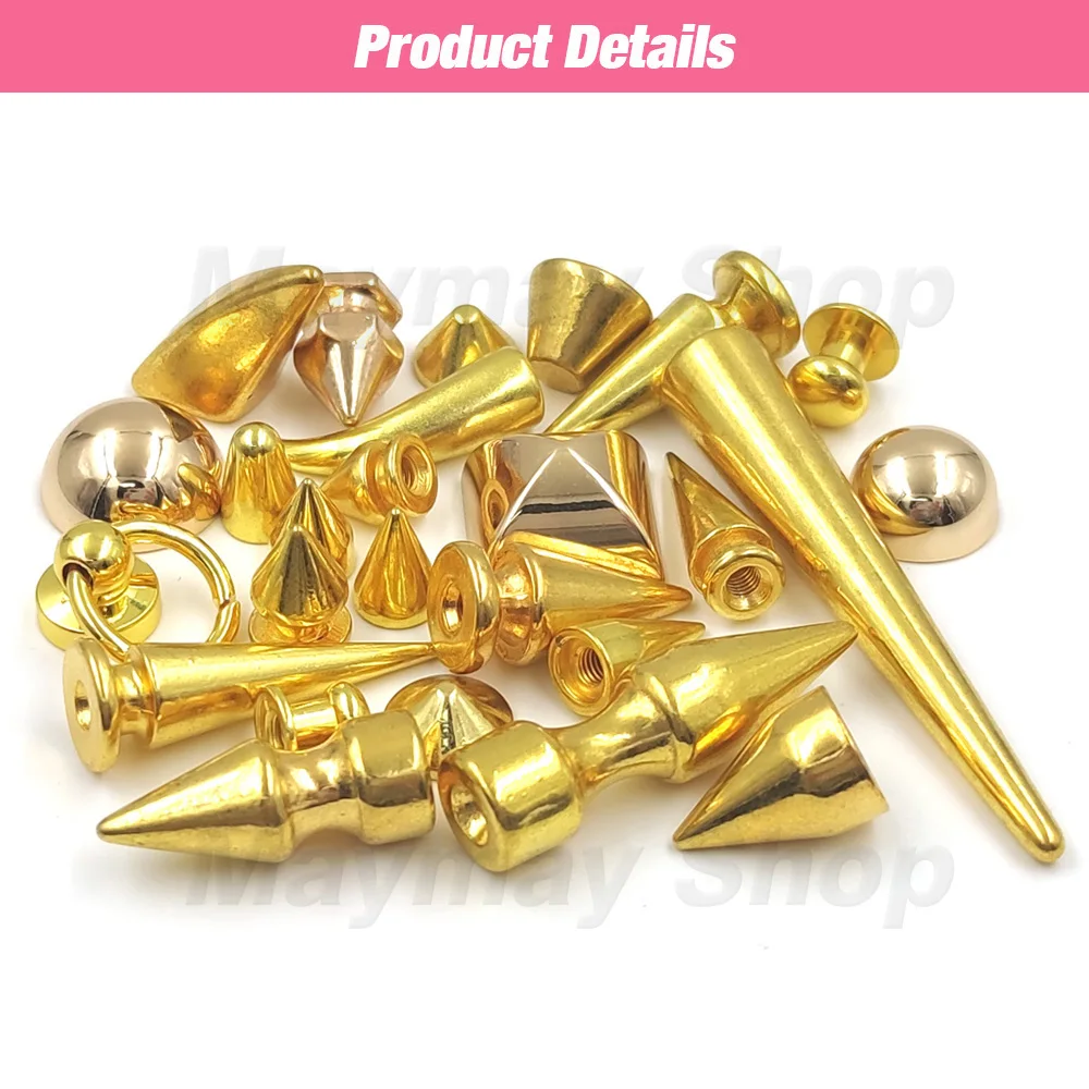 Multiple Size Gold Bullet Rivets For Leather Craft Studs and Spikes Clothes Thorns Patch To Shoes Punk Garment With Screws