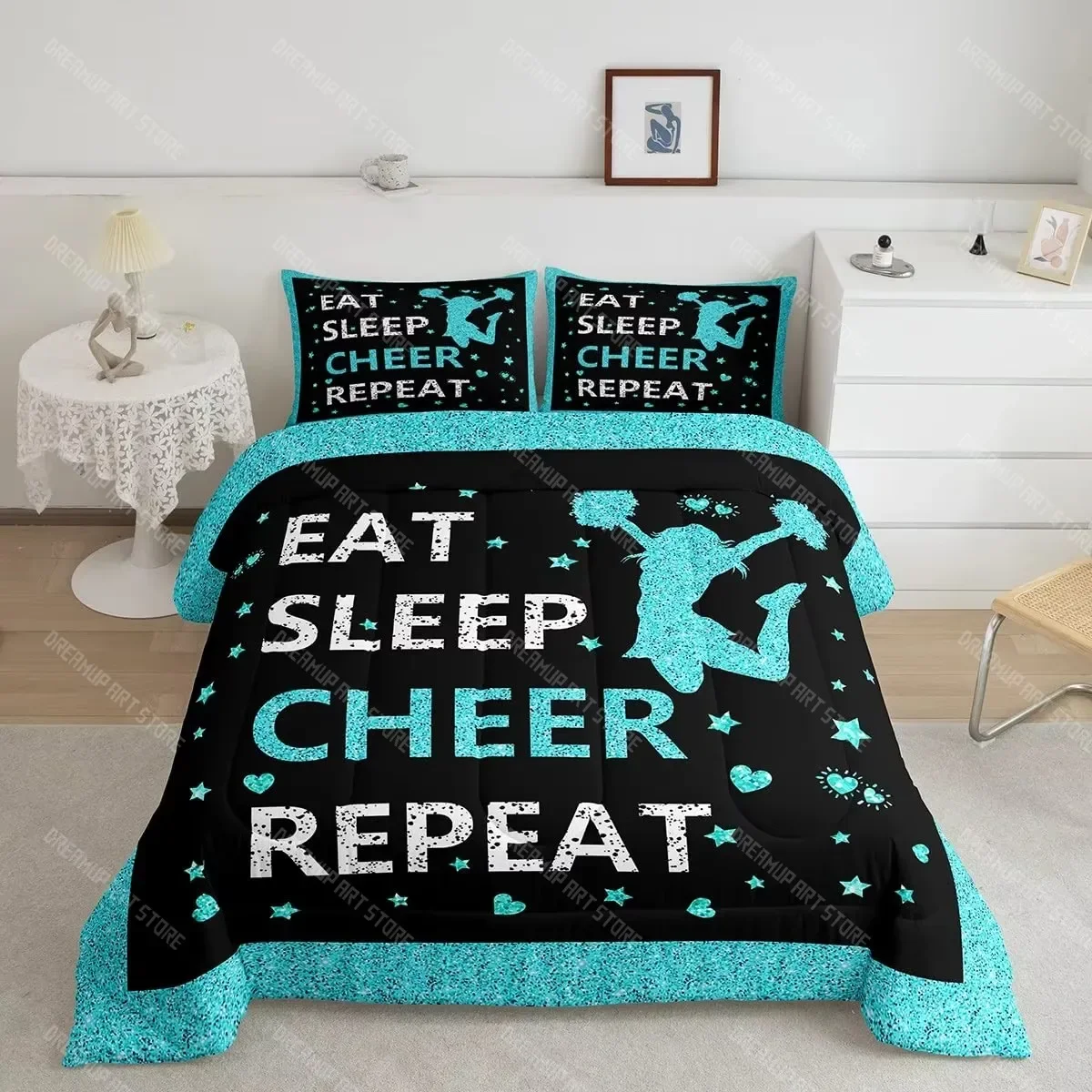 Cheerleader Duvet Cover Set Gymnastics Lovers Kids Girls Women King Size Bedding Set Vibrant Cheerleader Decor Comforter Cover