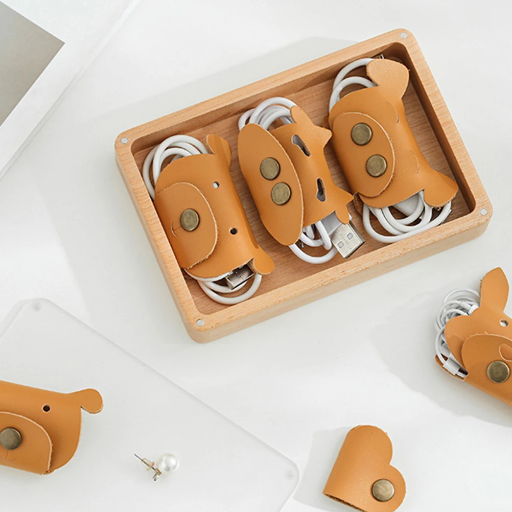 

3 Pcs Data Cable Organizer Cord Tidy Headset Winder Headphone Earphone Keeper Imitation Cowhide Management Holder