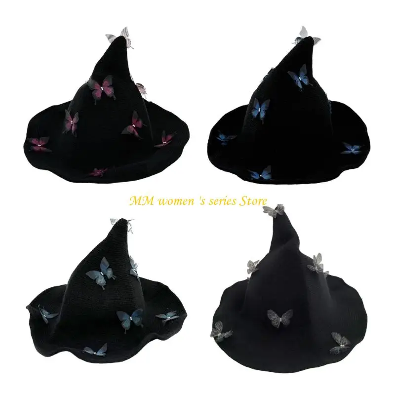 

Q39C Хэллоуин вязаная шляпа ведьмы с прекрасной бабочкой акцент Костюм Костюм Костюм