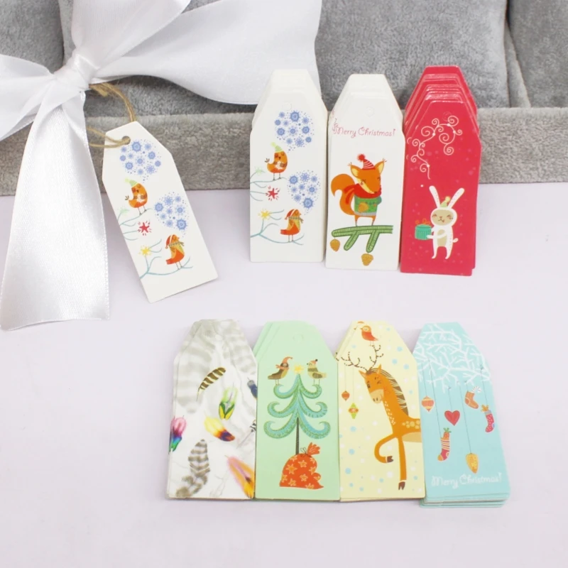 50TAG+10M STRING Wedding White 6x2.5cm Small Hang Tag Card Creative Cute Christmas Gift Baking Hang Tag Label