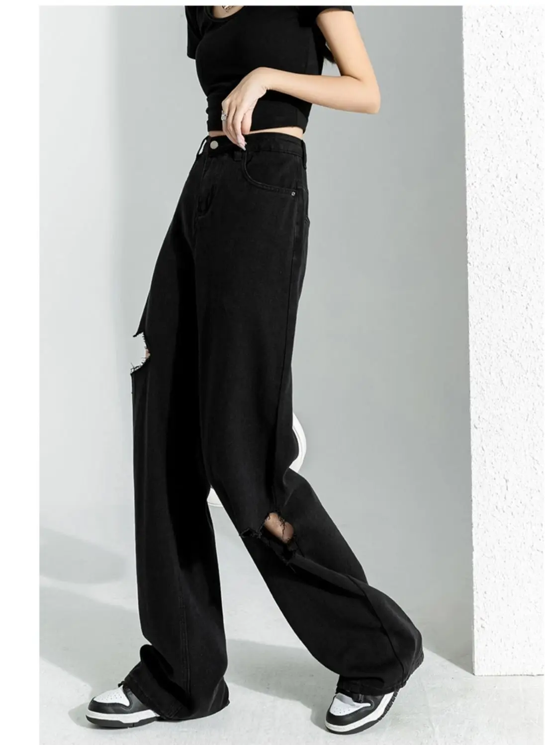 

Girls Jeans Japanese Vintage Clothes Stacked Ruffle Pleated Draped Split Slit Asymmetric Detail Side Female Clothing Denim