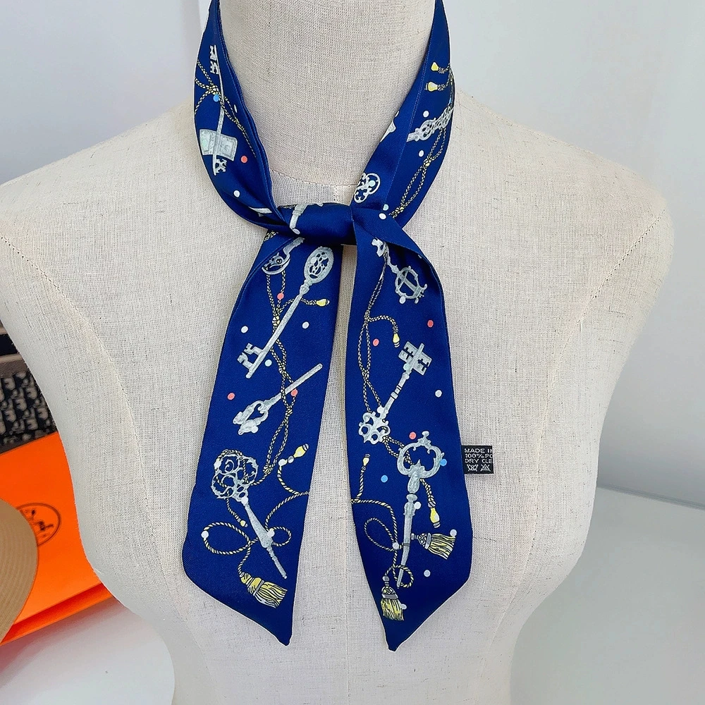 

Women Noble Key Printing Skinny Bag Scarf Brand Twill Silk Foulard Neck Tie Scarves For Ladies
