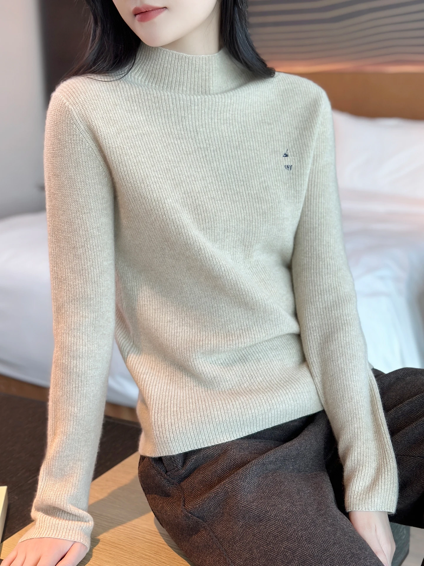 

Мягкий теплый вязаный свитер с высоким воротником, базовый слой верхней одежды, повседневный прямой длинный рукав, женский трикотаж