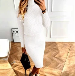 Women's Two-Piece Set Long Sleeved V-Neck Casual 70% Sweater Mid Length Skirt Set Simple Retro Casual Two-Piece Set