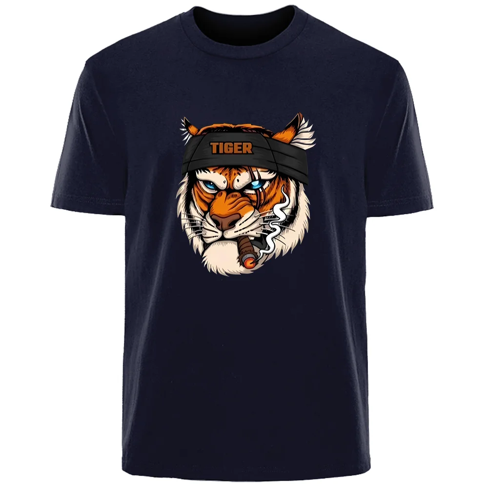 Fierce Tiger Creative Summer High Quality Men\'s 100% Cotton Breathable Sweat Absorbent T-Shirt Casual Fashion Men\'s Street Wear