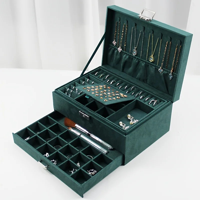 

usLuxury Velvet Jewelry Organizer Box with Drawers, High-End Jewelry Storage Case, Large Capacity, for Earrings, Rings, Necklaces, Bracelets, Travel Jewelry Organizer Box, Jewelry Boxesd