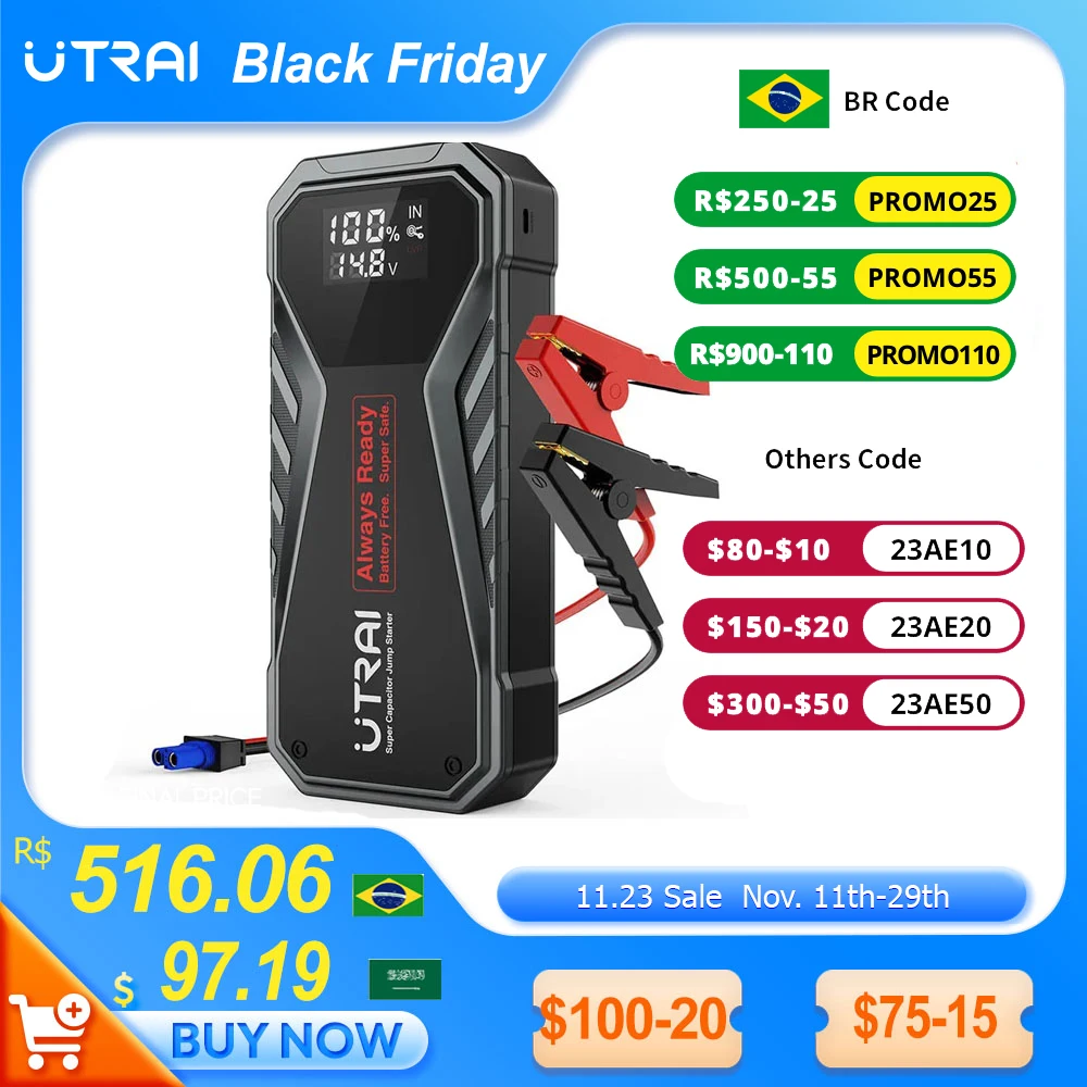 UTRAI Super Capacitor Car Jump Starter Battery Less Quick Charge Super Safe 1000A Portable For Emergency Booster Starting Device