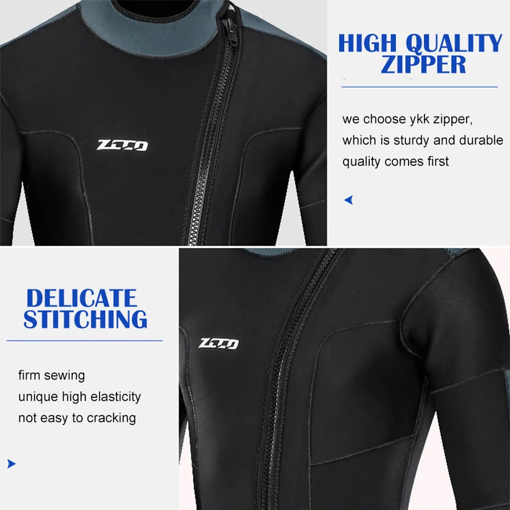 Traje de buceo grueso de 5mm para hombre, neopreno con cremallera frontal, traje de buceo para surf, caza, protección UV, mantiene el calor, traje