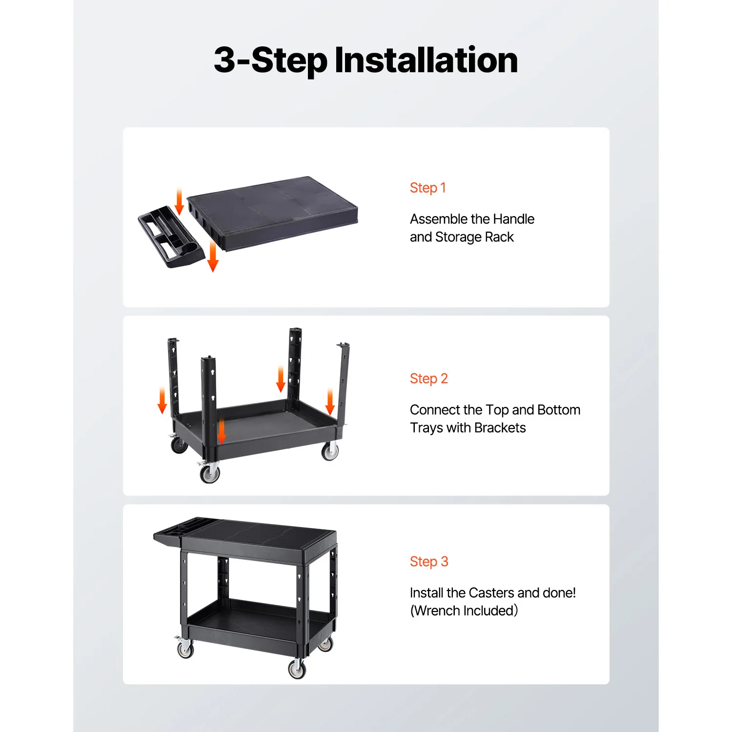عربة خدمة المرافق SucceBuy بوزن 550 رطل، عربة دوللي يدوية بلاستيكية ذات رفين مع 360 درجة °   عجلات دوارة لتنظيف جراج المستودعات