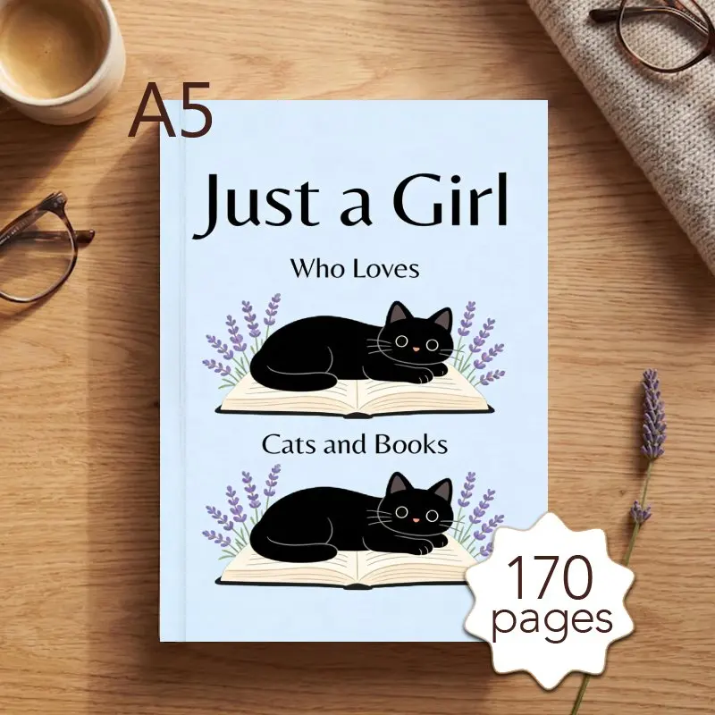 A5 Reading Planner Notebook, Reading Log, 52 Book Review Templates - Black Cat & Lavender Design, Perfect Gift for Book Lovers