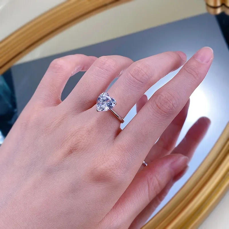 Halaile 4CT 5A Zircon/Moissanite S925 Sterling Silver Love Heart Ring Classic Bridal Fine Jewelry Women\'s Wedding Luxury Gift