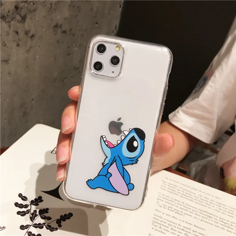 Cute Cartoon Stitch Clear Case For iPhone 16 15 14 11 12 13 Pro MAX Transparent Cover Shell Gifts