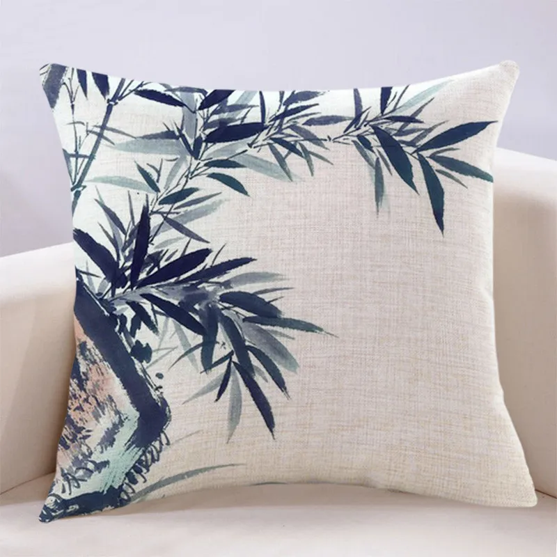 Cuizhu Water Ink Bamboo Landscape Painting Pillow New Chinese Living Room Mahogany Sofa Confutant In The Pillow Cotton