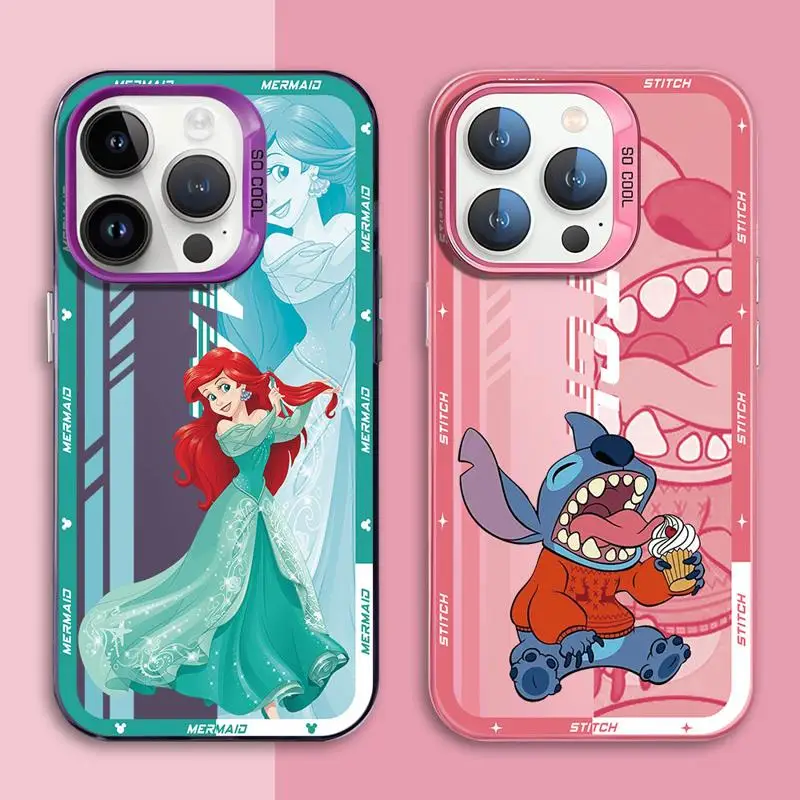 Snow White Mermaid Maleficent Belle Stitch Pooh IMD Matte Phone Case for iPhone 15 14 13 12 Pro Max Plus Anti-Fingerprint Funda