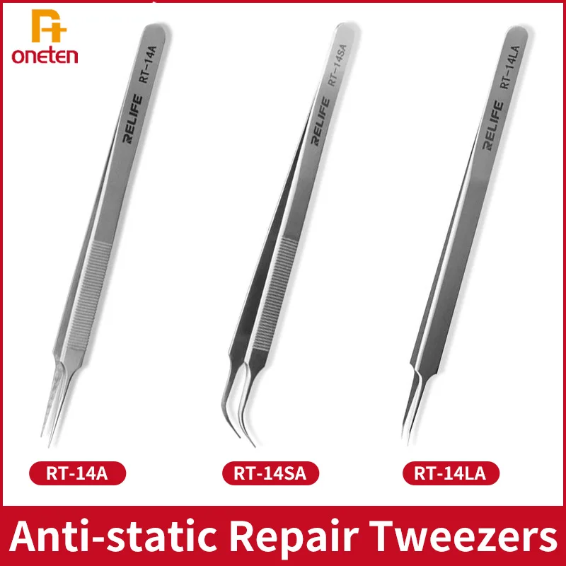 Relife Mobile phone Repair Tweezers RT-14A RT-14SA anti-static high toughness precision fine tip plus anti-skid chip repair