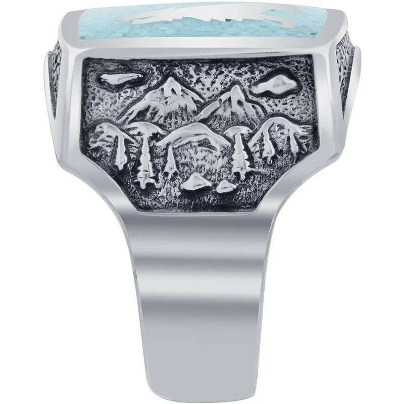 خاتم الذئب الفضي على الطراز الجنوبي الغربي للرجال مقاس 6-10