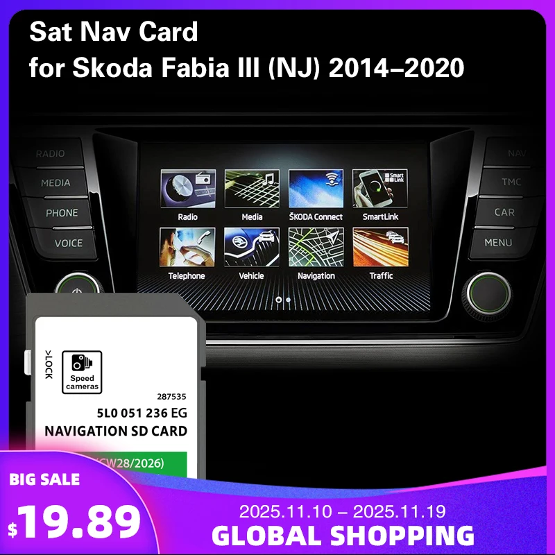 

Suitable for Skoda Fabia from 2014-2020 Cover Netherlands Italy France Map Navi SD Card 32GB