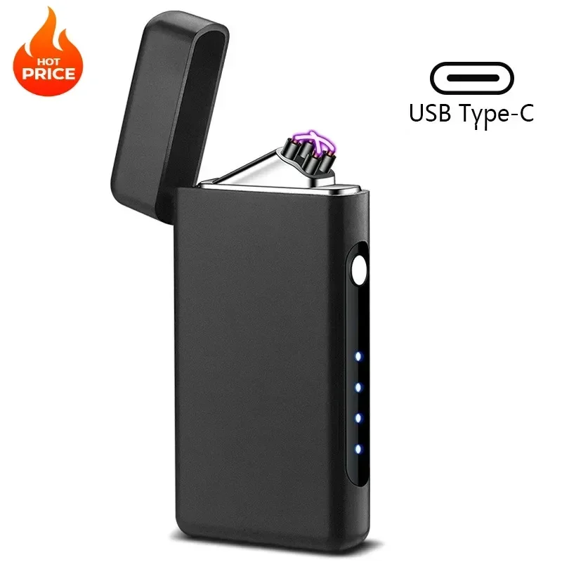 

Windproof USB Type-C Charging Double Arc Lighter Gift Plasma Outdoor Pulse LED Display Screen Men Gift Rechargeable Dropshipping