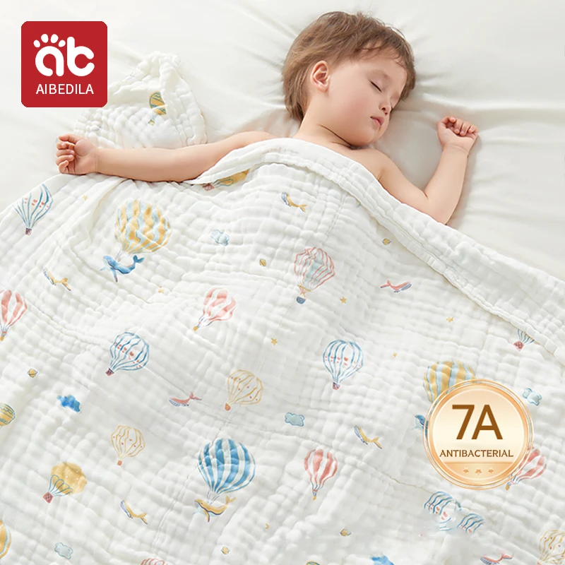 

AIBEDILA Baby Swaddle Blanket 4-Layer Cartoon Print Soft Newborn Cotton Swaddling Wrap Baby Stroller Cover Bedding 70*100cm