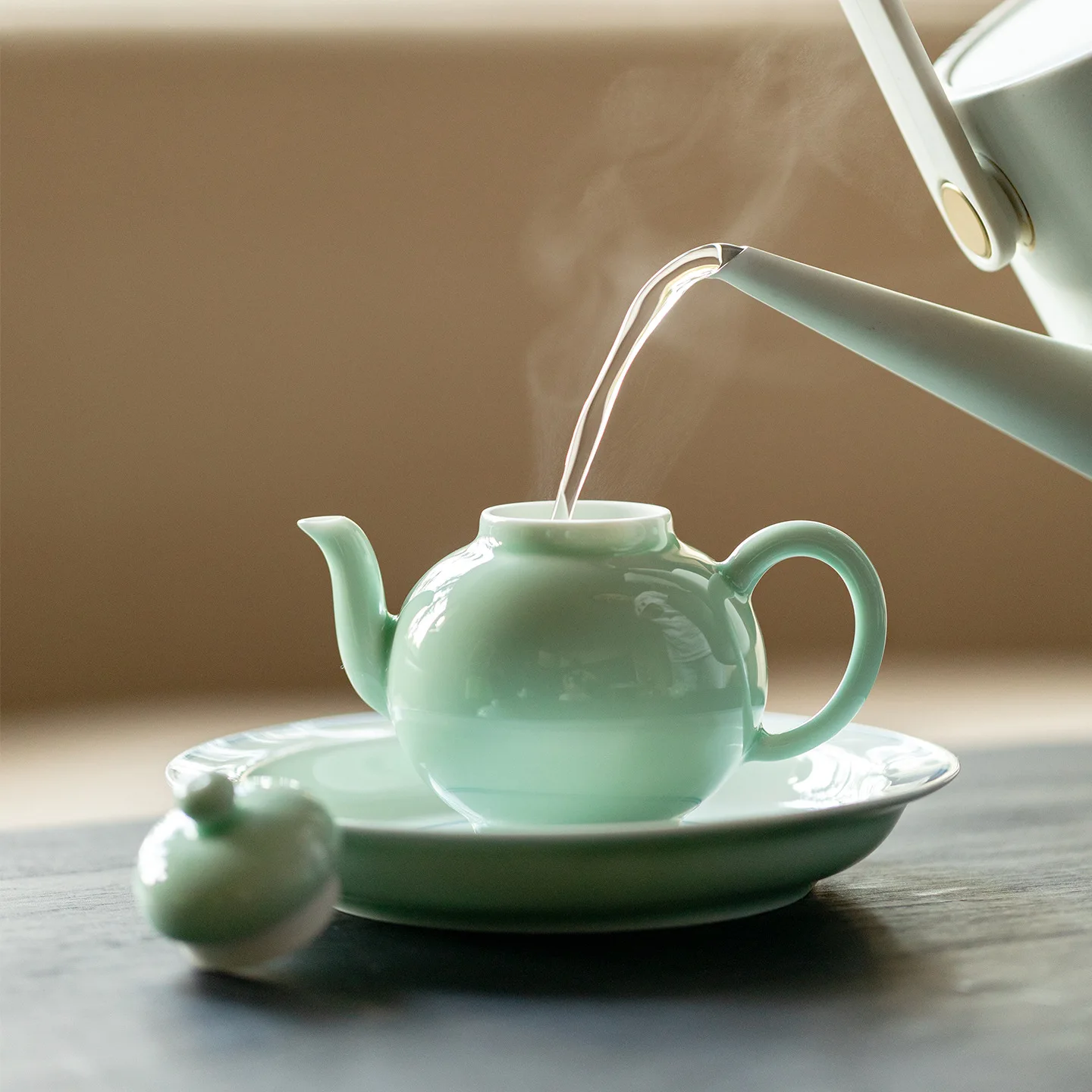 Inno Kaisoku Bean Green Glaze Double Line Beauty Shoulder Single Kung Fu Household Filter Teapot Brewing Pot Tea Set